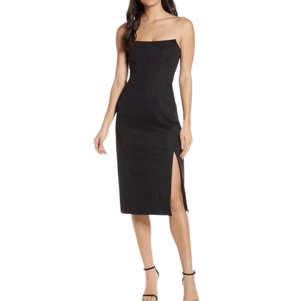 Finders Keepers Black Strapless Lined Bodycon Midi Dress XS